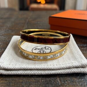 Hermes Gold, Cream, Burgundy Enamel Bracelets. *SET* or sold *SEPARATE*